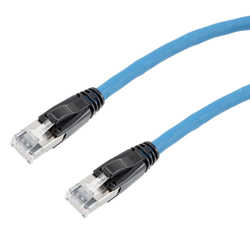 Picture of Category 6a 10gig Ethernet Patch Cable, F/UTP Shielded, RJ45, Dual LSZH CM Jacket, 26AWG Stranded Relaxed Style, 300V, Blue, 2FT