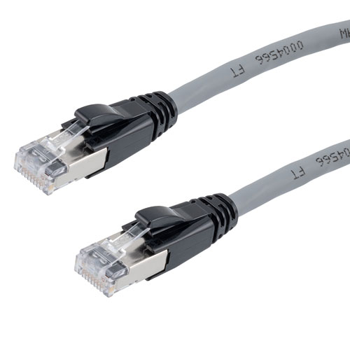 Picture of Category 6a 10gig Ethernet Patch Cable, F/UTP Shielded, RJ45, Dual LSZH CM Jacket, 26AWG Stranded Relaxed Style, 300V, Gray, 1FT