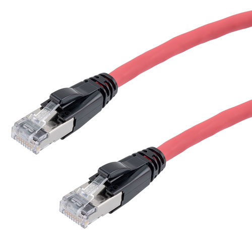 Picture of Category 6a 10gig Ethernet Patch Cable, F/UTP Shielded, RJ45, Dual LSZH CM Jacket, 26AWG Stranded Relaxed Style, 300V, Red, 2FT