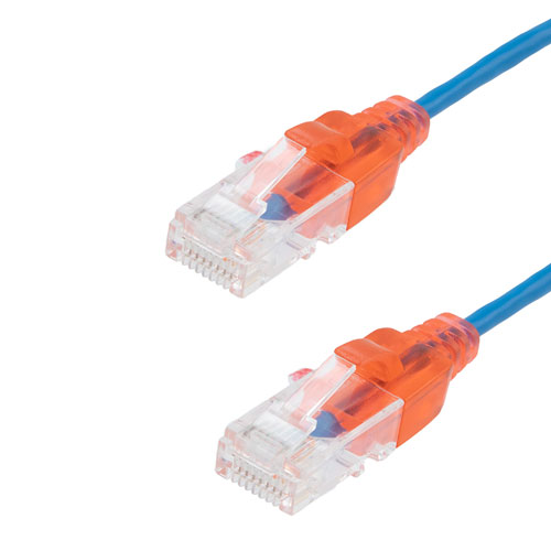 Picture of Category 6a 10gig Slim Ethernet Patch Cable, UTP 30AWG, RJ45 Male Plug, CM PVC, Blue, 15 Foot Length, 5 Pack