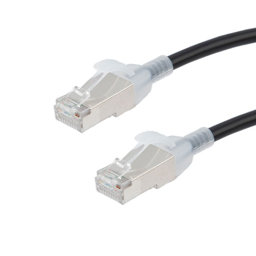 Picture of Category 6a 10gig Component Tested Slim Ethernet Patch Cable, S/FTP Double Shielded, 30AWG, RJ45 Male Plug, CM PVC, Black, 7FT