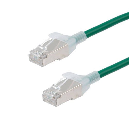 Picture of Category 6a 10gig Component Tested Slim Ethernet Patch Cable, S/FTP Double Shielded, 30AWG, RJ45 Male Plug, CM PVC, Green, 10FT