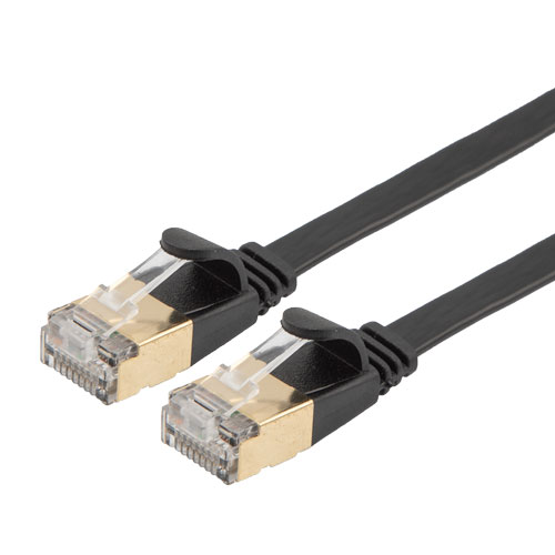 Picture of Category 6a 10gig Ultra Flat Ethernet Cable Assembly, RJ45 Male/Plug, U/FTP Shielded Pairs, 32AWG Stranded, CM PVC Jacket, Black, 25FT