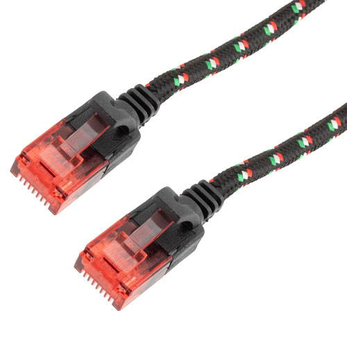 Picture of Cat6a, Ethernet Cable, U/UTP, 34 AWG, Indoor, Slim Flat Cable with Nylon Covered Jacket, Black, 2-foot
