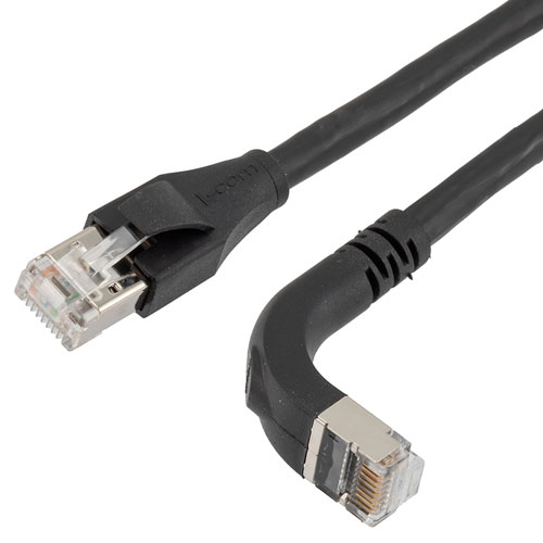 Picture of Ethernet 6a 10gig Right-Angle Patch Cable, F/UTP Shielded, 26AWG, RJ45 Straight to Down, LSZH, Black, 15 FT