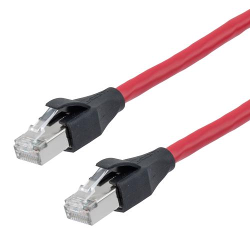 Picture of Category 7 10gig Ethernet Cable Assembly, S/FTP Shielded Pairs, RJ45 Male/Plug, 26AWG Stranded, PVC, Red, 2M
