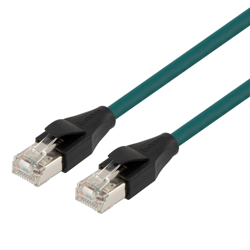 Picture of Category 5e Short Flex Ethernet Cable Assembly, Double Shielded SF/UTP Foil & Braid, RJ45 Male/Plug, 26AWG Stranded, TPU, Green, 60.0CM