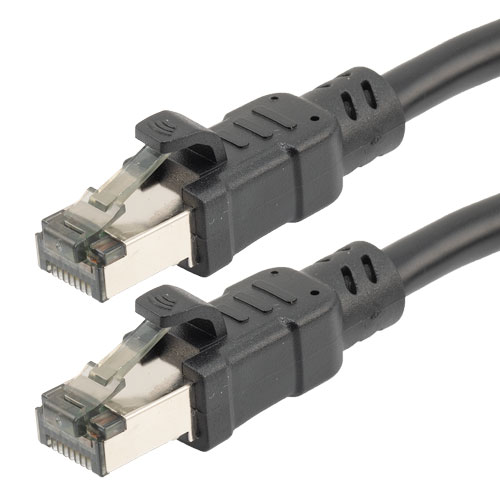 Picture of Category 8 40gig Ethernet Cable Assembly, S/FTP Overall Braid Shield w Shielded Pairs, RJ45 Male-Plug, 24AWG Solid, CM PVC, Black, 7FT