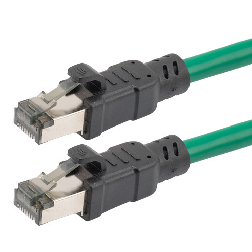 Picture of Category 8 40gig Ethernet Cable Assembly, S/FTP Overall Braid Shield w Shielded Pairs, RJ45 Male-Plug, 24AWG Solid, CM PVC, Green, 7FT
