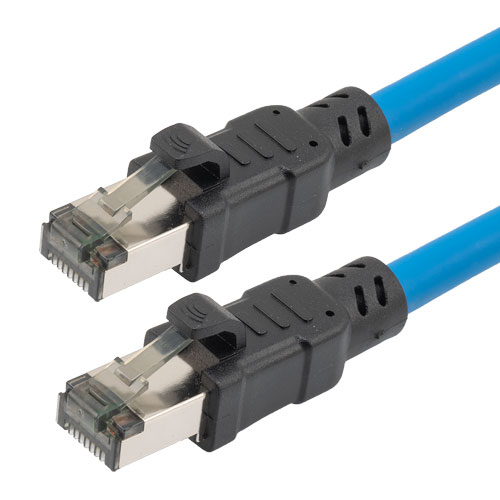 Picture of Category 8 40gig Ethernet Cable Assembly, S/FTP Overall Braid Shield w Shielded Pairs, RJ45 Male-Plug, 24AWG Solid, LSZH, Blue, 3FT
