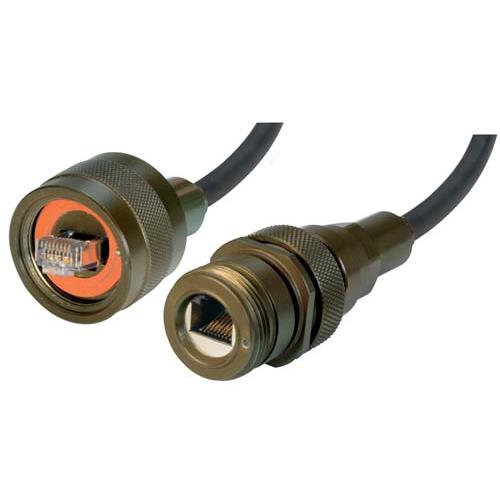 Picture of IP68 Ruggedized Cat5e Cable, RJ45, Plug to Jack, ZnNi Finish w/ FR-TPE Cable & Dust Caps, 10.0m