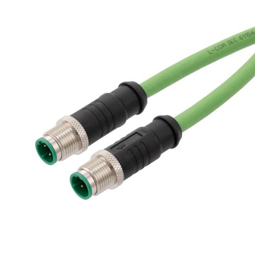 Picture of M12 Category 5e IP67 4 Position D code, Double Shielded, 22AWG Drag Chain, Industrial, Outdoor Cable, M12M M12M, CMX HFPUR, GRN, 5m
