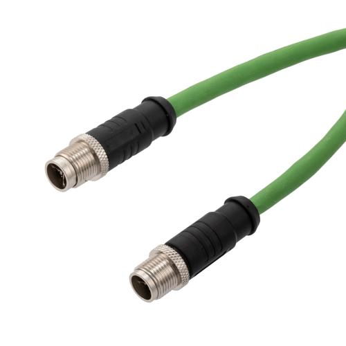 Picture of M12 Category 6a 10gig IP68 8 Position X code Double Shielded S/FTP, 26AWG, Outdoor Industrial Cable, M12M M12M, CMX HFPUR, GRN, 3m
