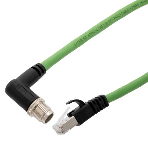 Picture of M12 Category 6a 10gig IP68 8 Position X code Double Shielded S/FTP, 26AWG, Outdoor Industrial Cable, RAM12M RJ45M, CMX HFPUR, GRN, 3m