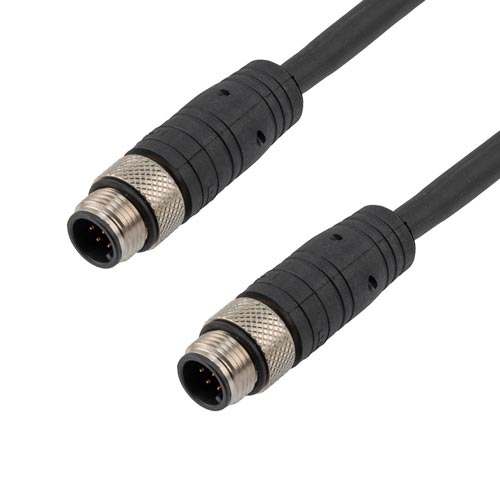 Picture of IP67 M12 8 Position A code Shielded F/UTP Twisted Pair Industrial Outdoor Cable Assembly, M12 M to M12 M, FT2 TPU, Black, 10m