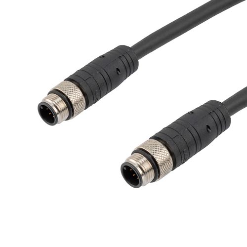 Picture of IP67 M12 8 Position A code Shielded F/UTP Twisted Pair Industrial Outdoor Cable Assembly, M12 M to M12 M, FT2 TPU, Black, 5m
