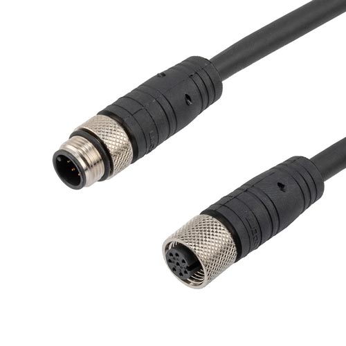 Picture of IP67 M12 8 Position A code Shielded F/UTP Twisted Pair Industrial Outdoor Cable Assembly, M12 M to M12 F, FT2 TPU, Black, 5m