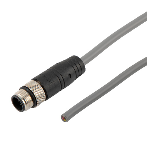 Picture of M12 8 Position IP67 A-Code Outdoor High Temp Pigtail Cable Assembly, Shielded 26AWG VW-1 PVC Jacket, Male to Cut End, Gray 5.0m