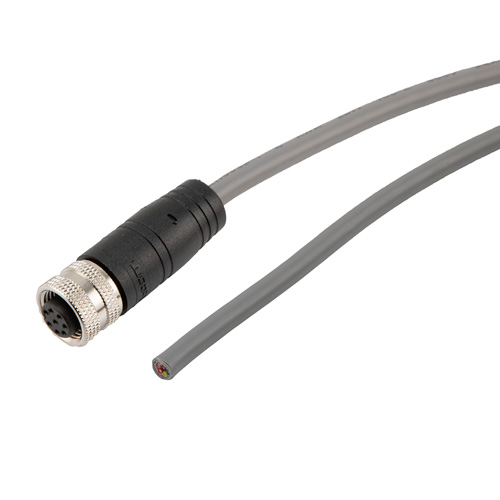 Picture of M12 8 Position IP67 A-Code Outdoor High Temp Pigtail Cable Assembly, Unshielded 24AWG VW-1 PVC Jacket, Female to Cut End, Gray 2.0m
