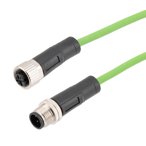 Picture of IP67 Waterproof M12 3 Position A-code Sensor Actuator Signal Cable, Industrial Drag Chain PUR, 22AWG, Male to Female, Green, 0.5M