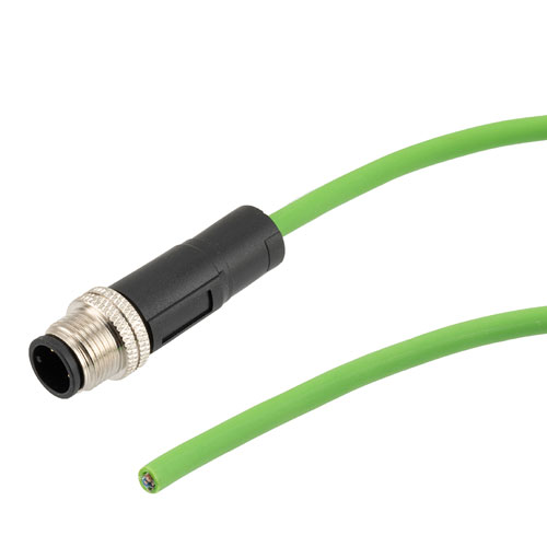 Picture of IP67 Waterproof M12 3 Position A-code Sensor Actuator Signal Cable, Industrial Drag Chain PUR, 22AWG, Male to Open, Green, 0.5M
