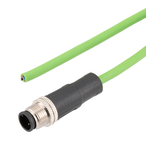 Picture of IP67 Waterproof M12 3 Position A-code Sensor Actuator Signal Cable, Shielded Industrial Drag Chain PUR, 22AWG, Male to Open, Green, 0.5M