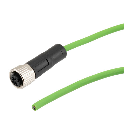 Picture of IP67 Waterproof M12 3 Position A-code Sensor Actuator Signal Cable, Industrial Drag Chain PUR, 22AWG, Female to Open, Green, 0.5M
