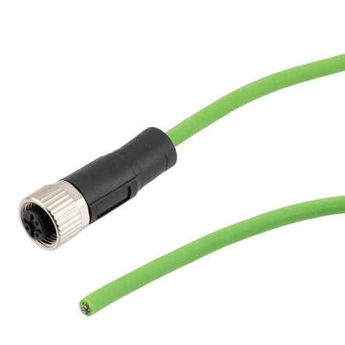 Picture of IP67 Waterproof M12 3 Position A-code Sensor Actuator Signal Cable, Shielded Industrial Drag Chain PUR, 22AWG, Female to Open, Green, 3M