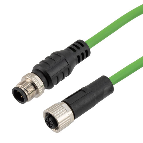 Picture of IP67 Waterproof M12 5 Position A-code Sensor Actuator Signal Cable, Shielded Industrial Drag Chain PUR, 22AWG, Male to Female, Green, 0.5M