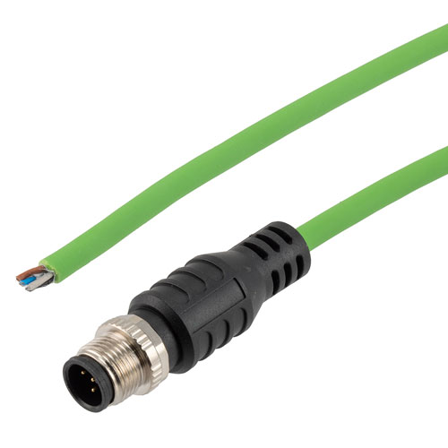 Picture of IP67 Waterproof M12 5 Position A-code Sensor Actuator Signal Cable, Industrial Drag Chain PUR, 22AWG, Male to Open, Green, 10M