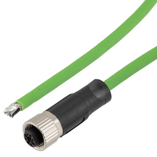 Picture of IP67 Waterproof M12 5 Position A-code Sensor Actuator Signal Cable, Shielded Industrial Drag Chain PUR, 22AWG, Female to Open, Green, 15M