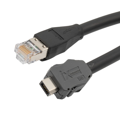 Picture of IX Industrial Category 6a Serial Cable, IX B Key to RJ45 Plug, Foil Shielded VW-1 CMX IEC Low Smoke Zero Halogen LSZH Jacket, Black, 2m