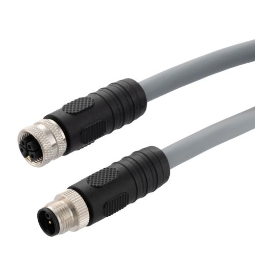 Picture of M12 5 Position IP67 K-Code AC Power Cable Assembly, 16AWG 300V 12A, Industrial Drag Chain PUR Jacket, Male to Female, Gray, 5.0m