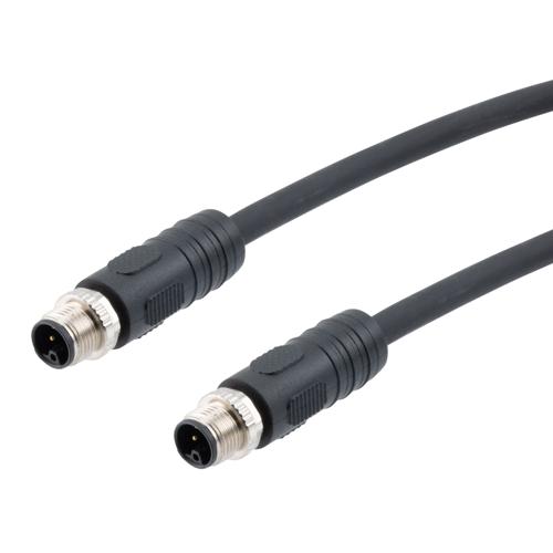 Picture of M12 4 Position IP67 L-Code Pigtail Cable Assembly, Unshielded 16AWG PUR Jacket, Male to Male, Black 2m