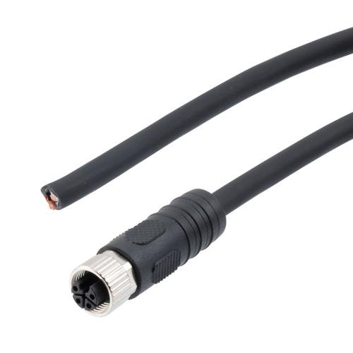 Picture of M12 4 Position IP67 L-Code Pigtail Cable Assembly, Unshielded 16AWG PUR Jacket, Female to Open, Black 5m