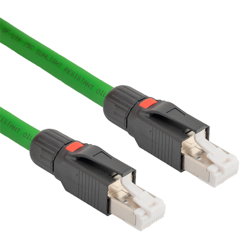 Picture of Profinet Type A Category 5e Ethernet Cable RJ45 to RJ45 SF/UTP Double Shielded 22AWG Solid Industrial Outdoor PLTC Rated TPE Green 0.5m