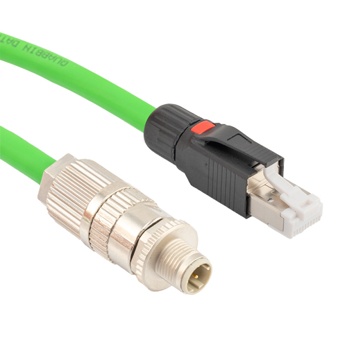 Picture of Profinet Type A Category 5e Cable IP67 M12 D-Code Male to RJ45 SF/UTP Double Shielded 22AWG Solid Industrial Outdoor PLTC TPE Green 3.0m