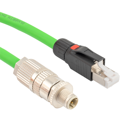 Picture of Profinet Type A Category 5e Cable IP67 M12 D-Code Male to RJ45 SF/UTP Double Shielded 22AWG Solid Industrial Outdoor PLTC TPE Green 5.0m