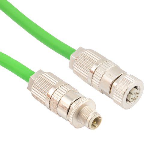 Picture of Profinet Type A Category 5e Cable IP67 M12 D-Code Male to Female SF/UTP Double Shielded 22AWG Solid Industrial Outdoor PLTC TPE Green 5.0m