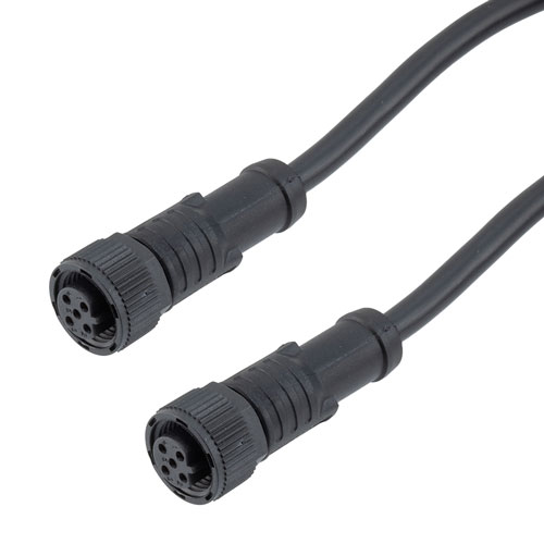 Picture of IP68 Waterproof M12 5 Position B-code, Sensor Signal Cable, Light Weight Plastic Nut, 22AWG, PVC, Female To Female, Black, 5M