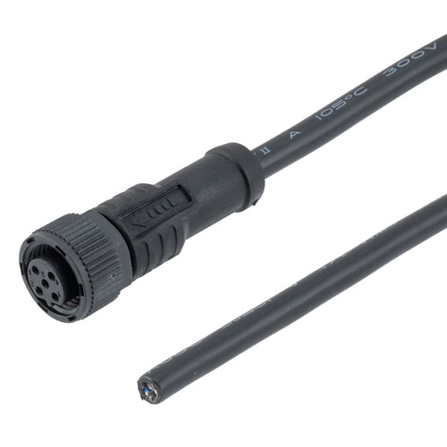 Picture of IP68 Waterproof M12 5 Position B-code, Sensor Signal Cable, Light Weight Plastic Nut, 22AWG, PVC, Female To Open, Black, 1M