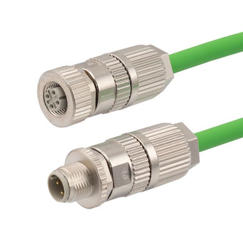 Picture of Profinet Type B/C Cat5e Cable IP67 M12 D-Code Male-Female Double Shielded 22AWG Stranded High Flex Industrial Outdoor PLTC TPE Green 10m
