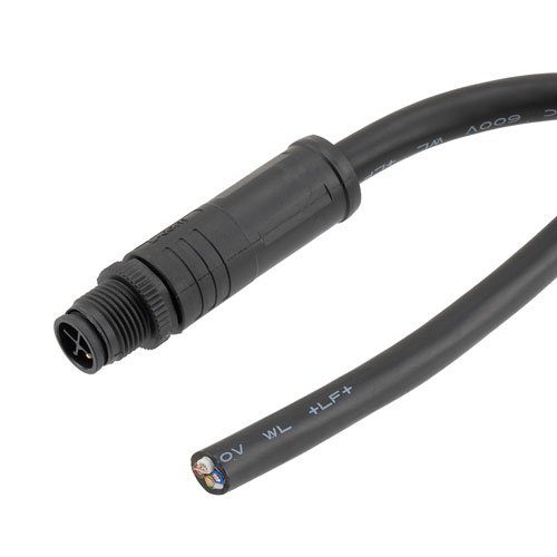 Picture of M12 4 Position IP68 S-Code Pigtail Cable Assembly, Unshielded 16AWG PVC Jacket, Male to Cut End, Black 1.0m
