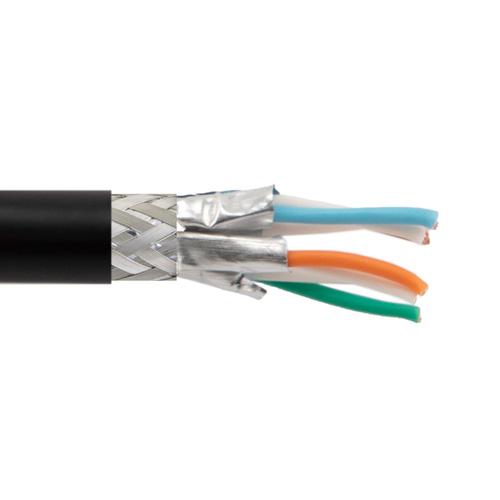 Picture of Category 7 10gig Ethernet Bulk Cable, S/FTP Overall Braid with Individually Foil Shielded Pairs, 26AWG Stranded, PVC, Black, 100F