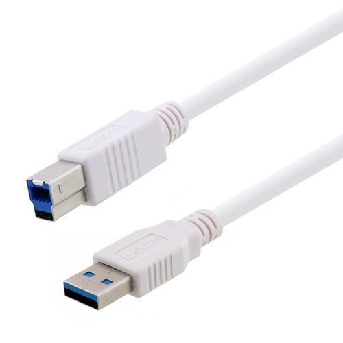 Picture of USB 3.0 Cable Assembly, Type A Male Plug to Type B Male Plug, 30/24AWG, PVC, White, 0.75M