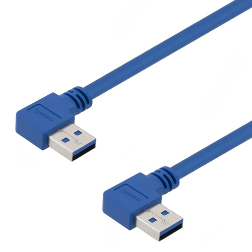 Picture of USB 3.0 Right Angle Cable Assembly, 90 Degree Right Type A Male Plug to 90 Degree Right Type A Male Plug, 30/24AWG, PVC, Blue, 1.0M