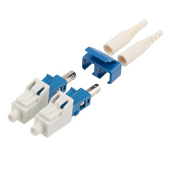 Picture of Fiber Connector, LC Duplex, for 0.9mm SMF, Blue,Short boot w/ Unibody Design