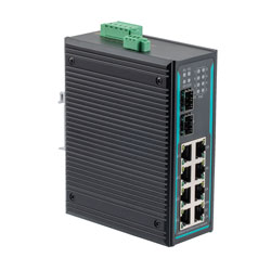 10 Port Industrial Ethernet DIN Rail Switch, 8x Gigabit RJ45 10/100/1000TX  PoE 802.3at 30W/port 120W Total Budget, 2x SFP 1000FX