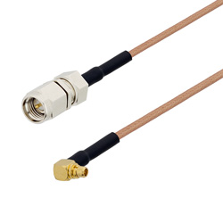 Picture of SMA Male to MMCX Plug Right Angle Cable Assembly using RG178 Coax, 1 FT