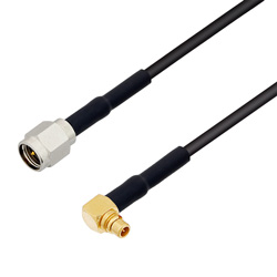 Picture of Low Loss SMA Male to MMCX Plug Right Angle Cable Assembly using 100 Series Coax, 2 FT